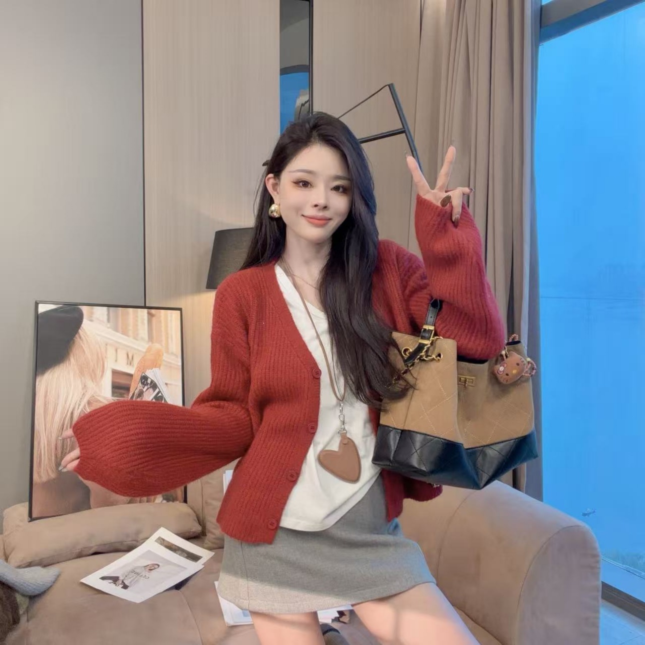 【晓溪服饰】女装秋季百搭针织上衣慵懒风街头风时尚针织开衫6602