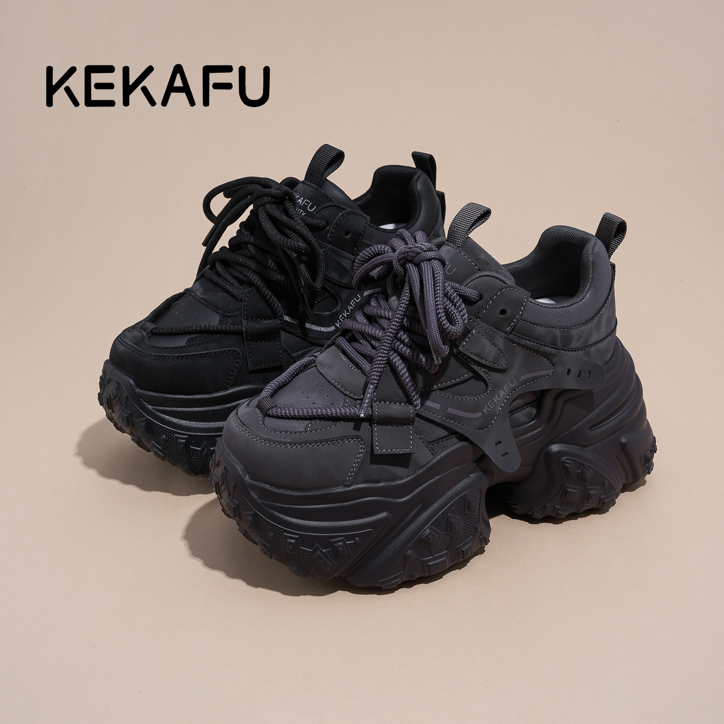 KEKAFU/珂卡芙休闲鞋透气皮面百搭老爹鞋秋冬时尚老爹鞋女鞋