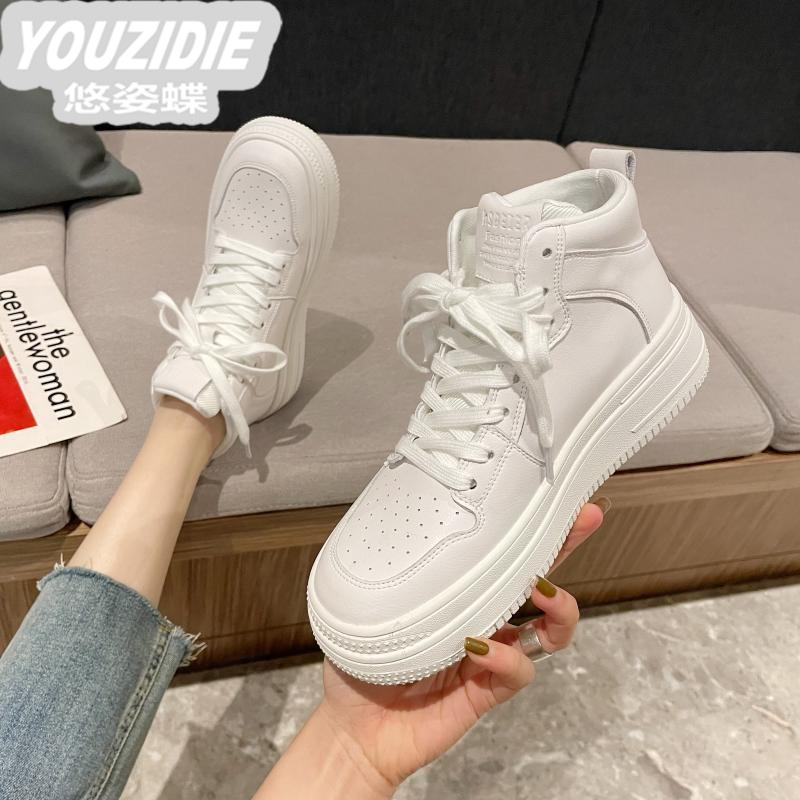 鞋子女2025年新款女鞋高帮鞋轻奢小白鞋百搭厚底运动鞋休闲鞋板鞋