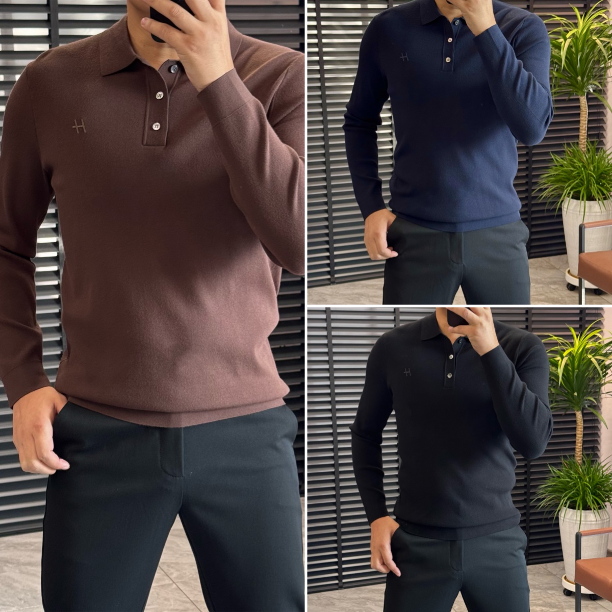 8956 欧货大气长袖翻领POLO衫半开扣针织衫毛衣套头舒适保暖秋冬