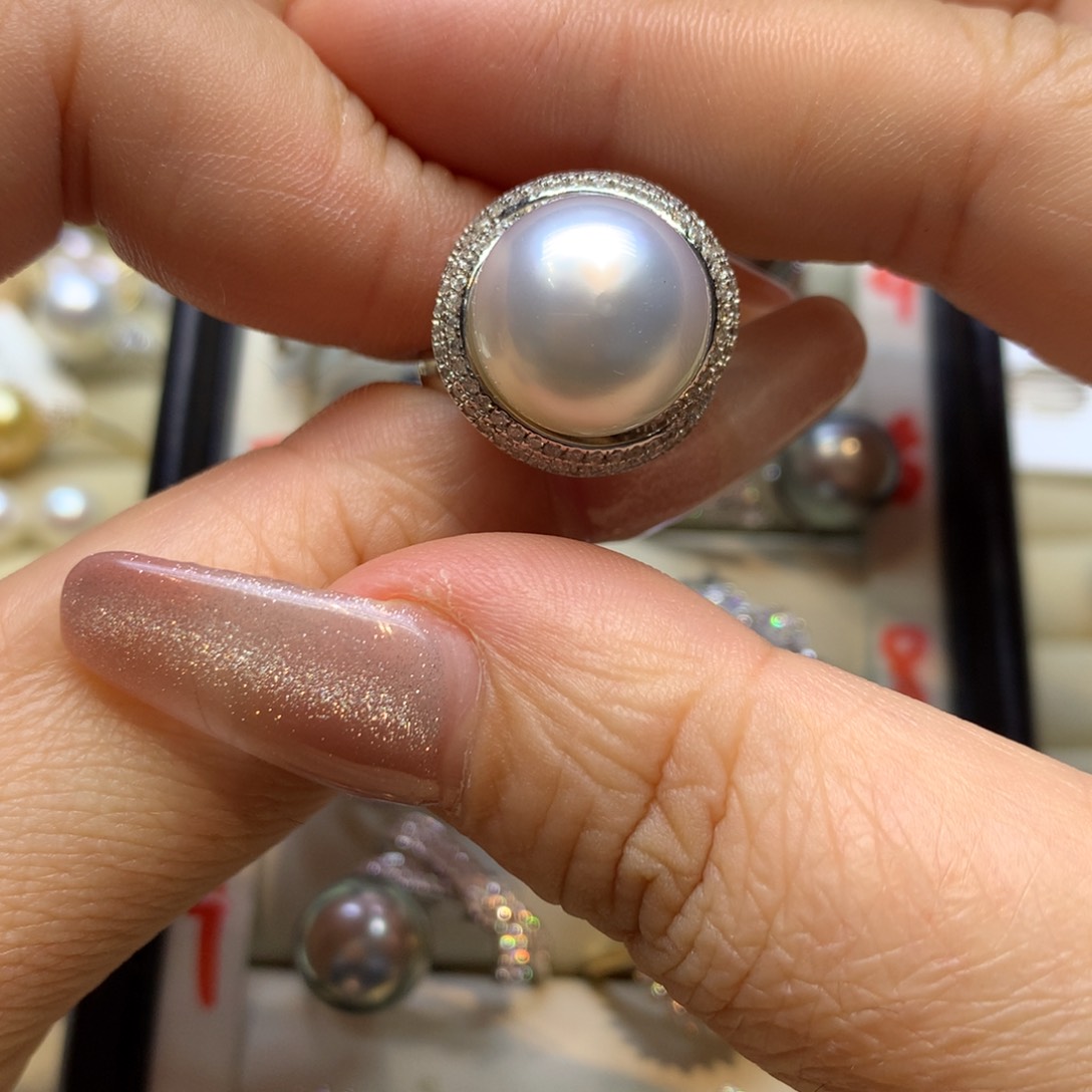 银S925镶嵌戒指海水珍珠