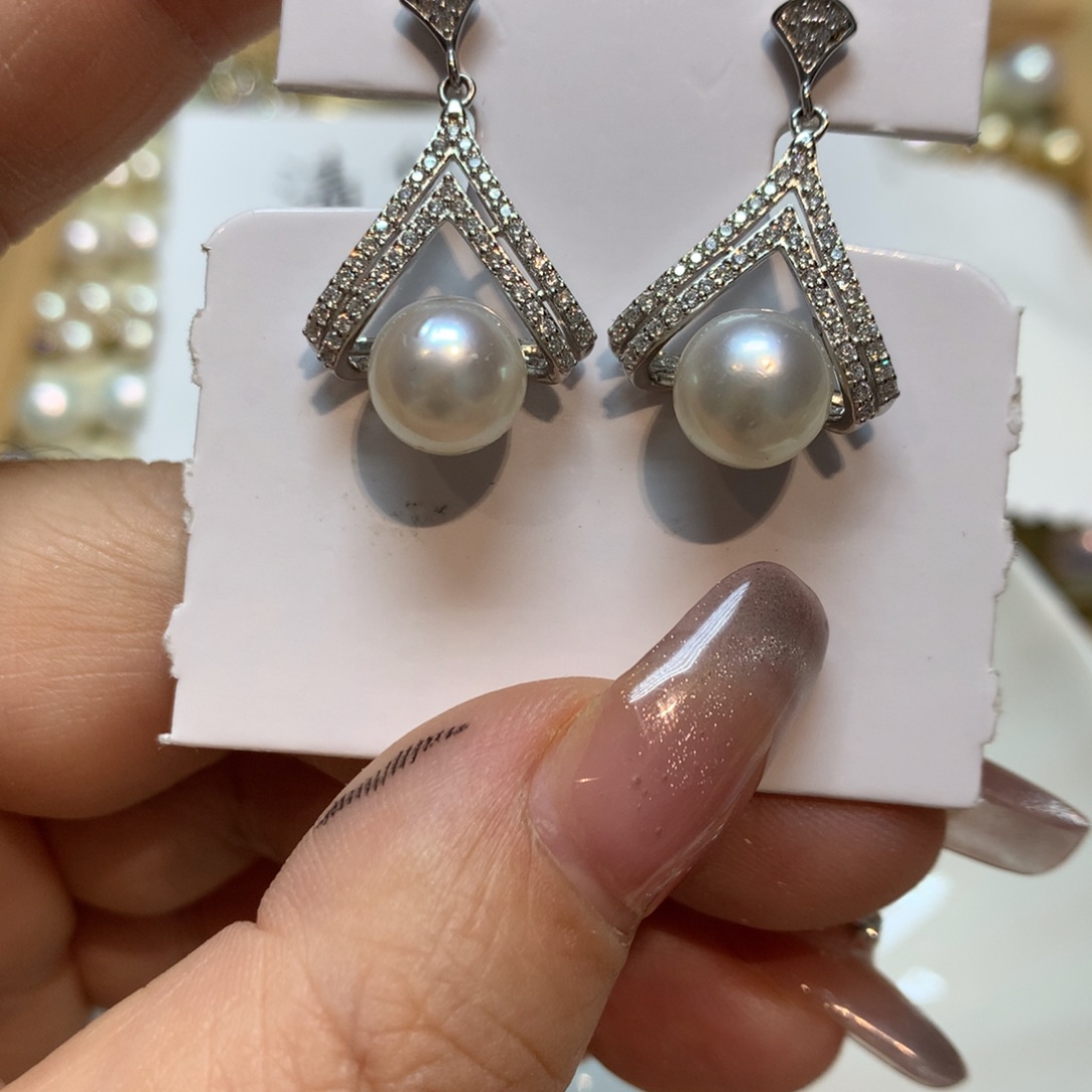 海水珍珠耳饰银S925镶嵌