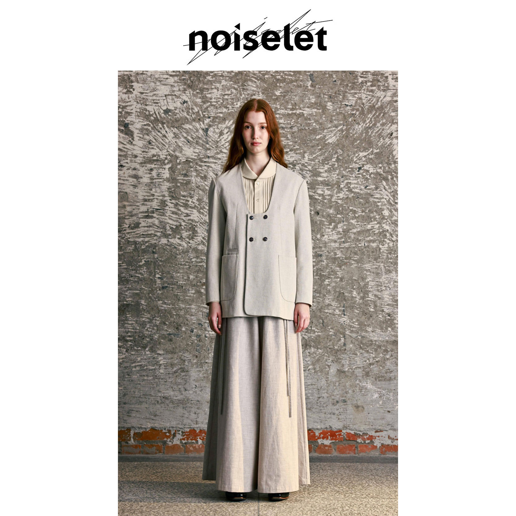noiselet深u领斜纹肌理廓形小王子西装 N975
