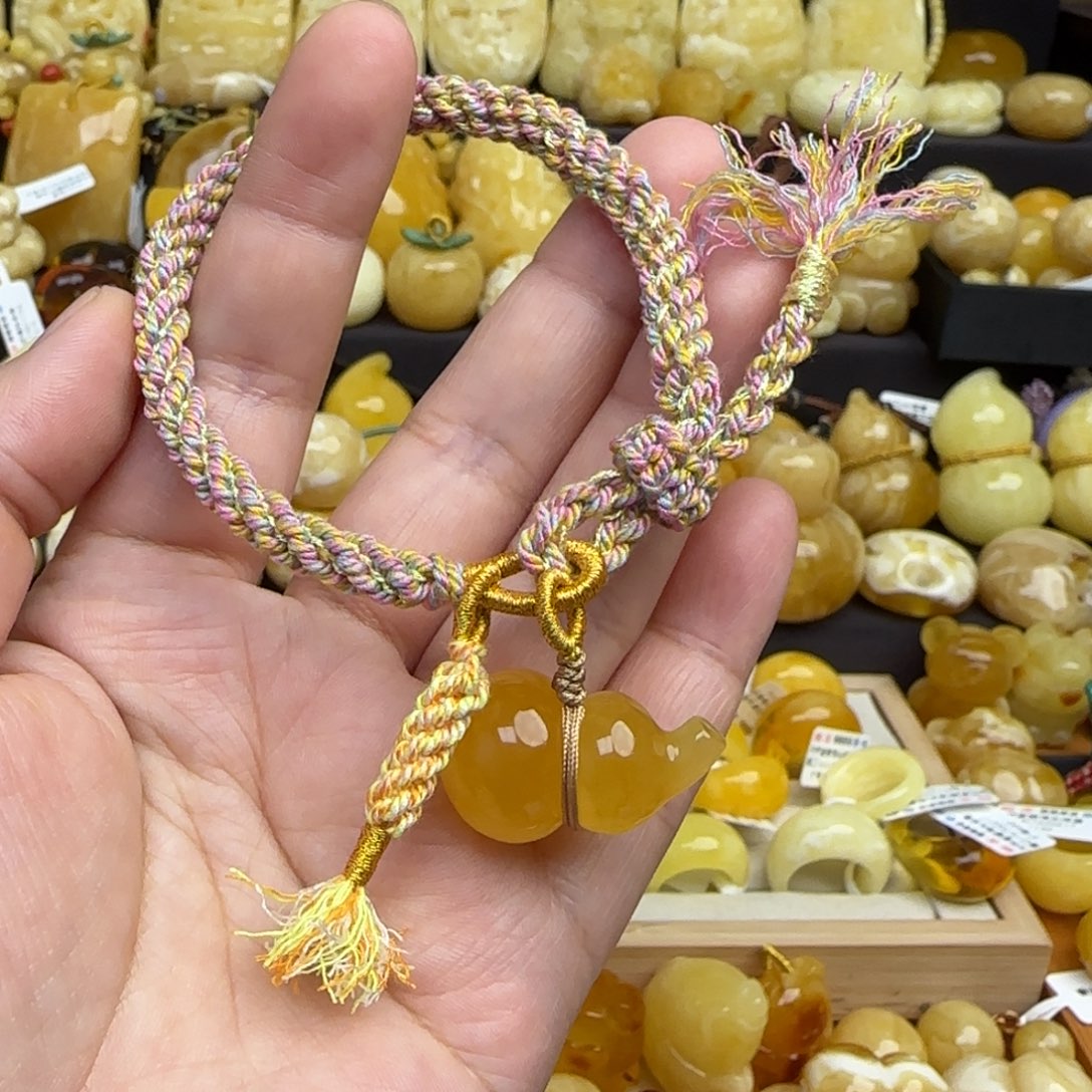 蜜蜡手绳未镶嵌俄料鸡油黄蜜蜡葫芦手绳