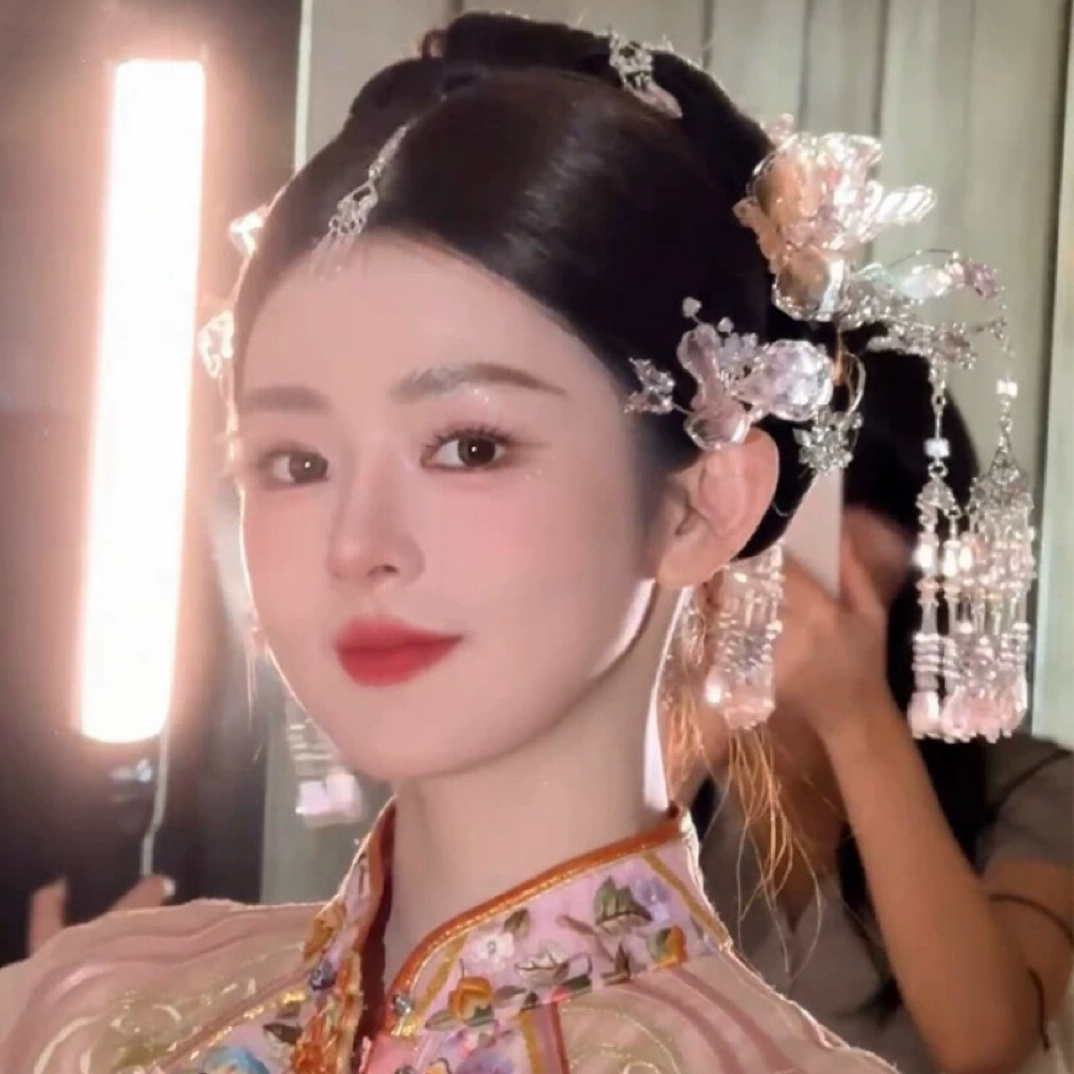 z8283浅粉香槟色加厚中式秀禾头饰新娘结婚白月光浅色发饰减龄