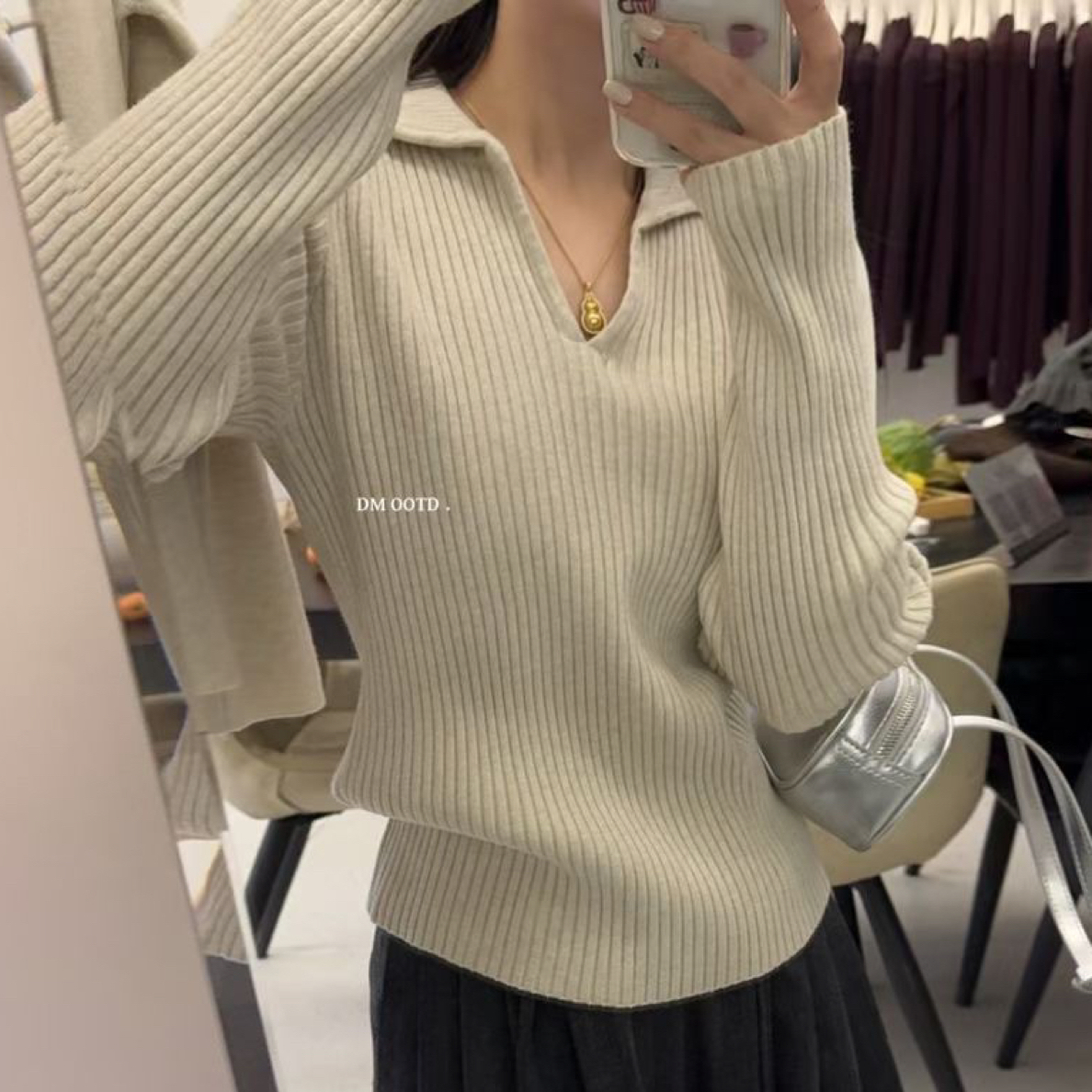 V领韩版坑条针织衫毛衣2025秋冬季毛衣修身polo翻领打底上衣女