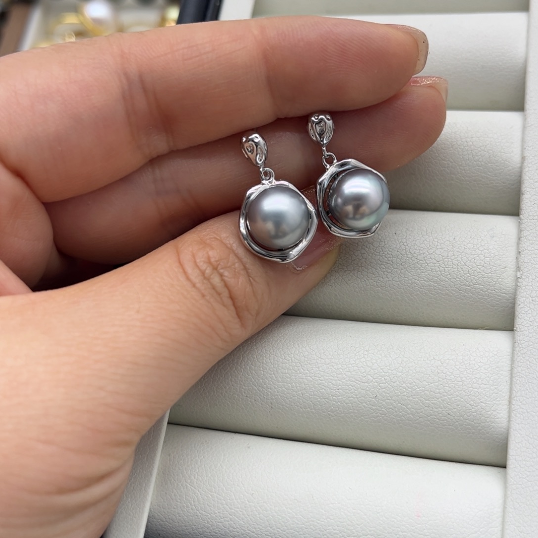 海水珍珠耳饰银S925镶嵌
