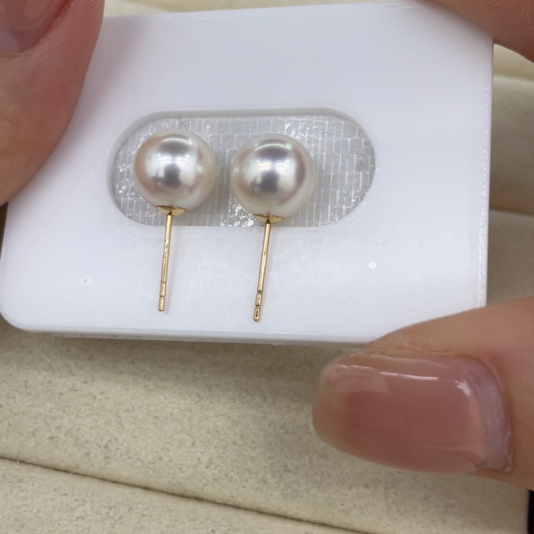 耳饰海水珍珠18K金镶嵌8/9毫米
