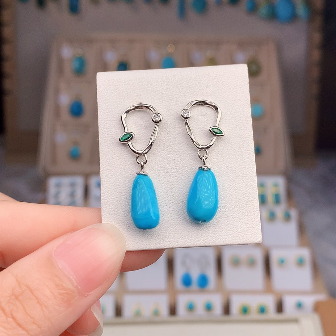 银S925镶嵌绿松石耳饰