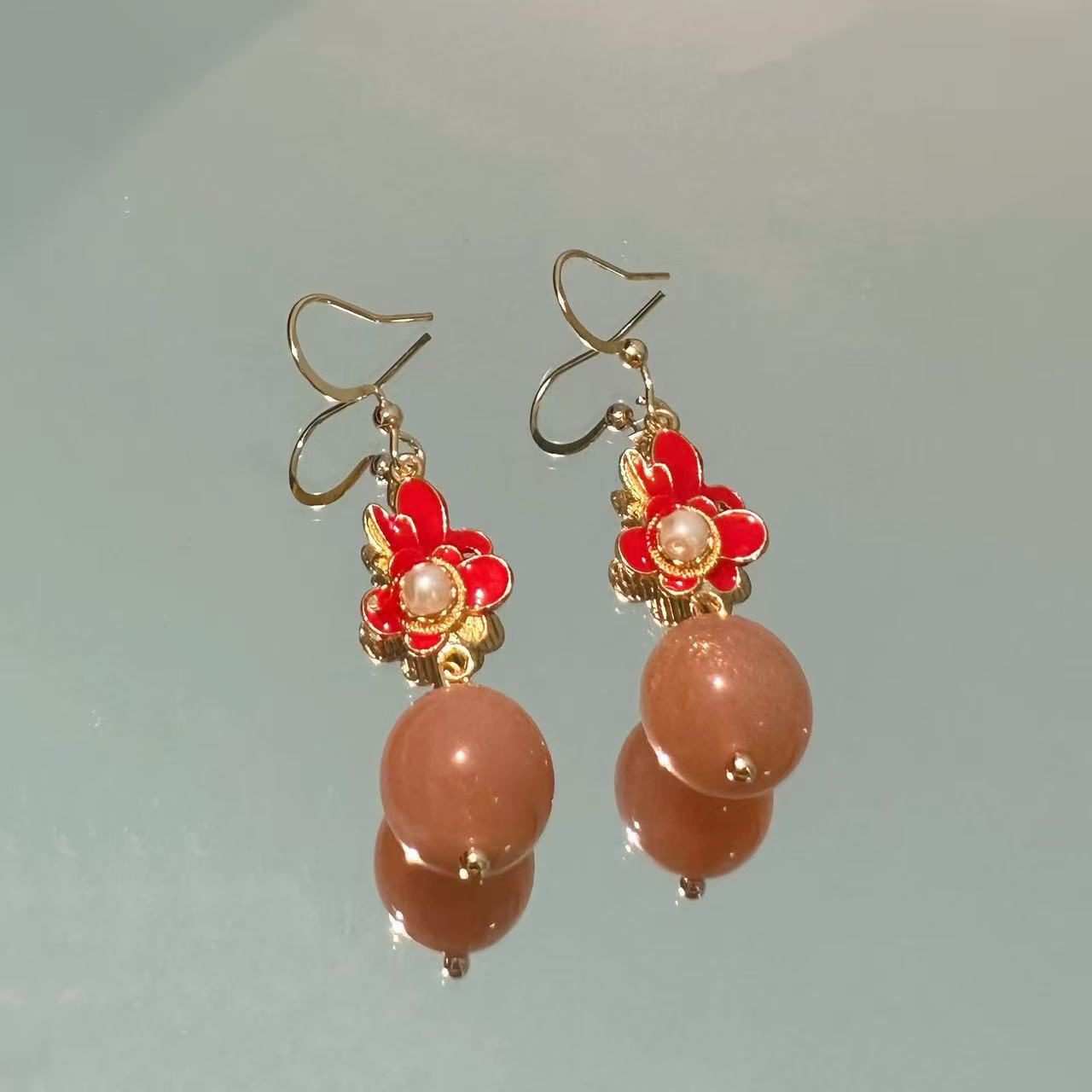 天然太阳石水晶耳饰Y0233