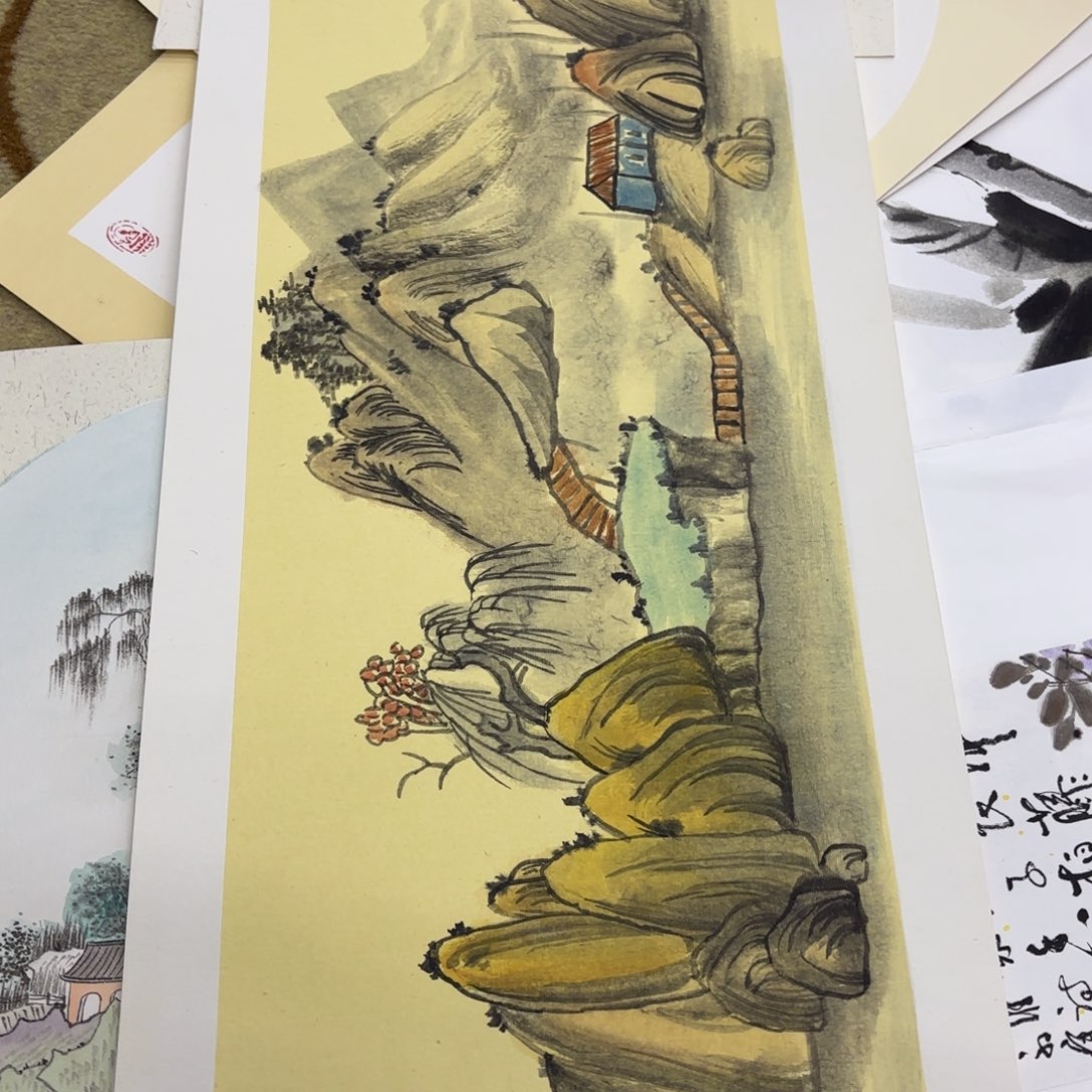 国画山水卡纸作品童