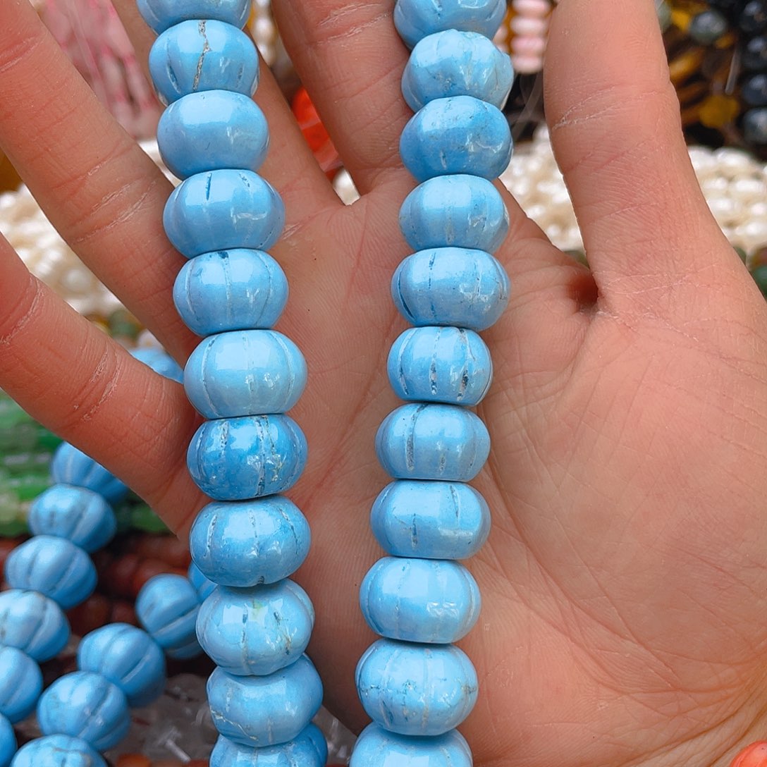 玛瑙/玉髓珠宝半成品未镶嵌松石南瓜珠1条卡16