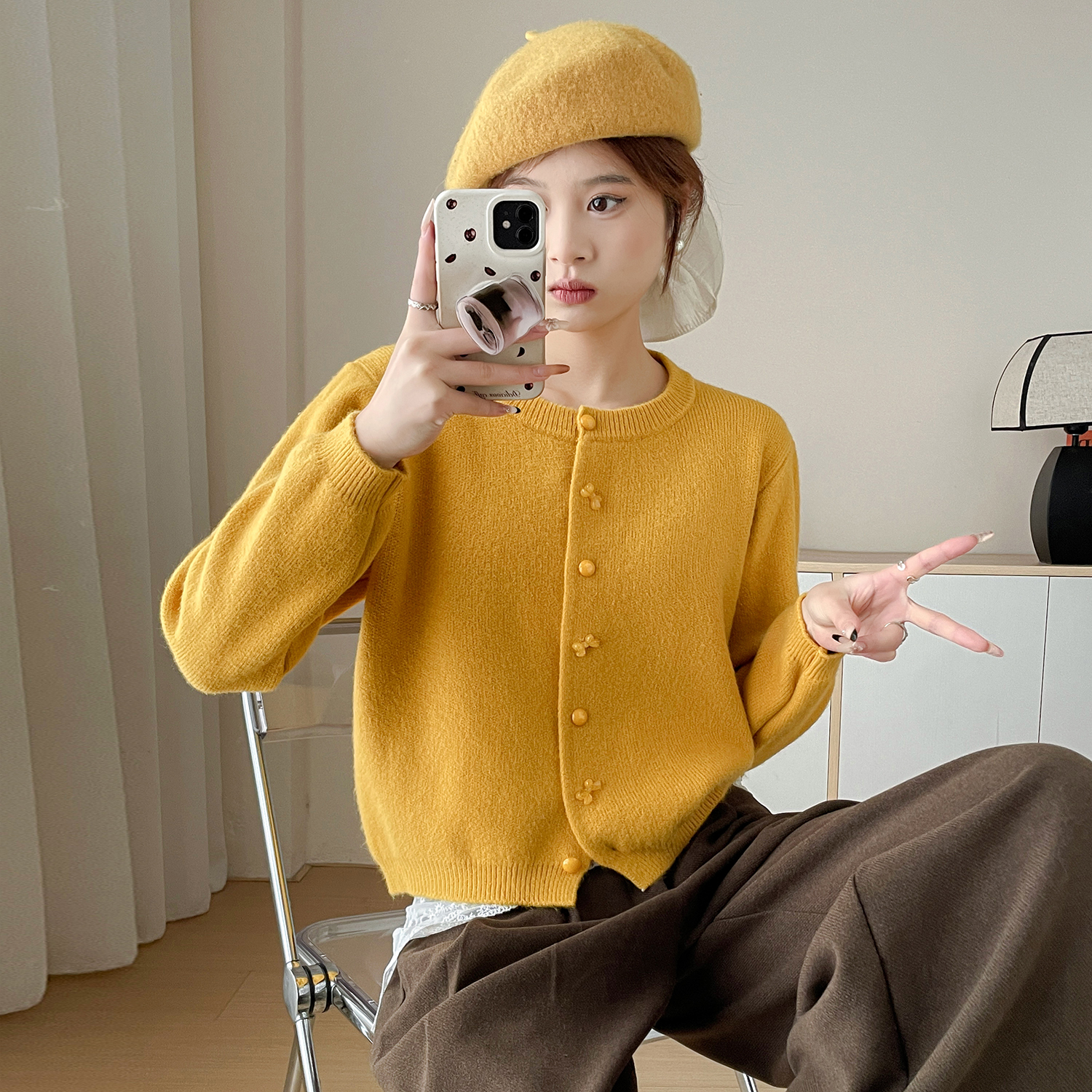 苏醒的乐园小个子开衫女简约百搭SXMY53261针织冬季新款加厚毛衣