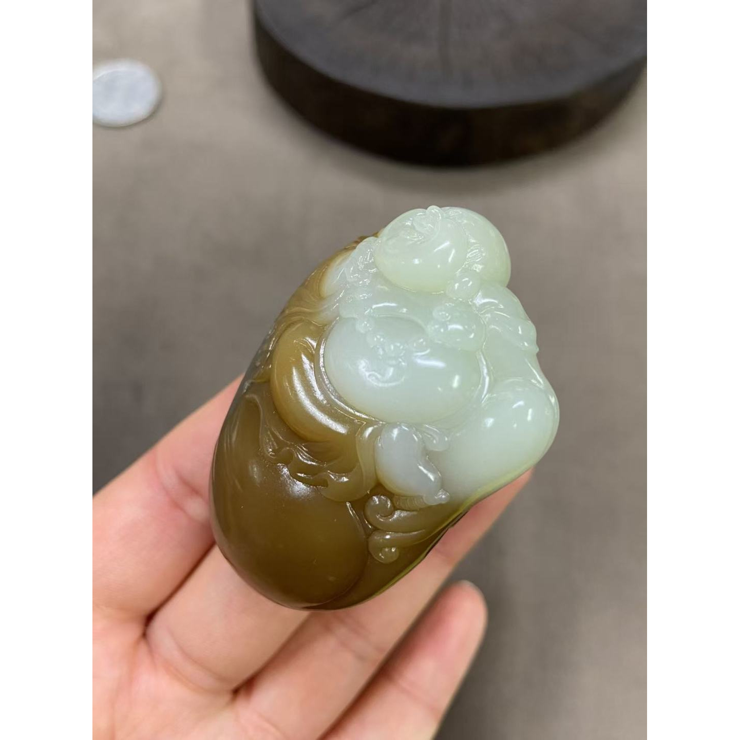 和田玉｜且末糖白佛公挂坠55*39*19.5mm8800玉质温润无杂裂矿点脂