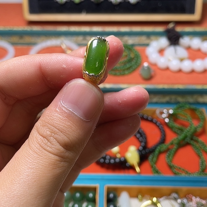 和田玉（碧玉）银S925镶嵌戒指