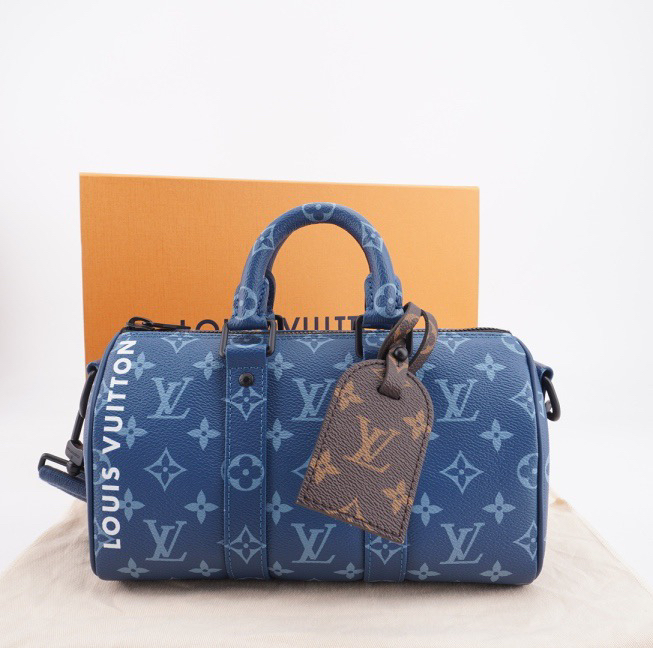 全新未使用 LV 闲置 Keepall 25 印花午夜蓝单肩包25/14/10 F440