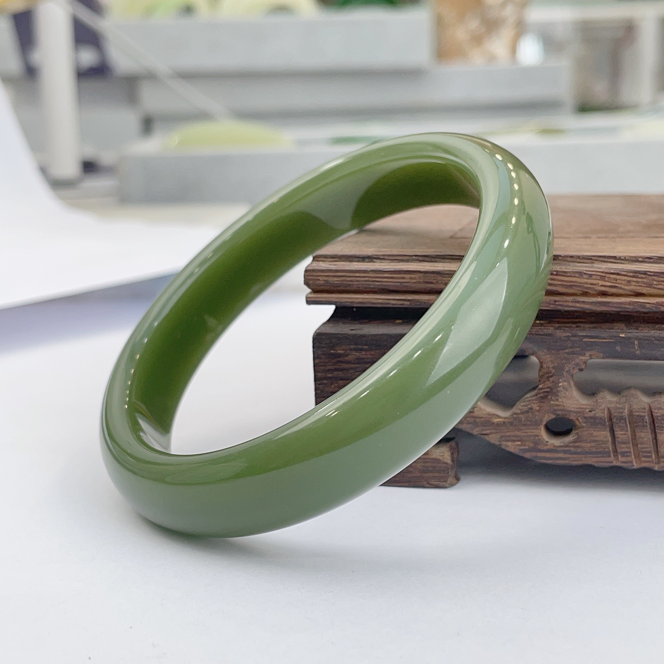 【湖水绿手镯】新疆和田手镯 玉石 湖水绿手镯 宽13mm