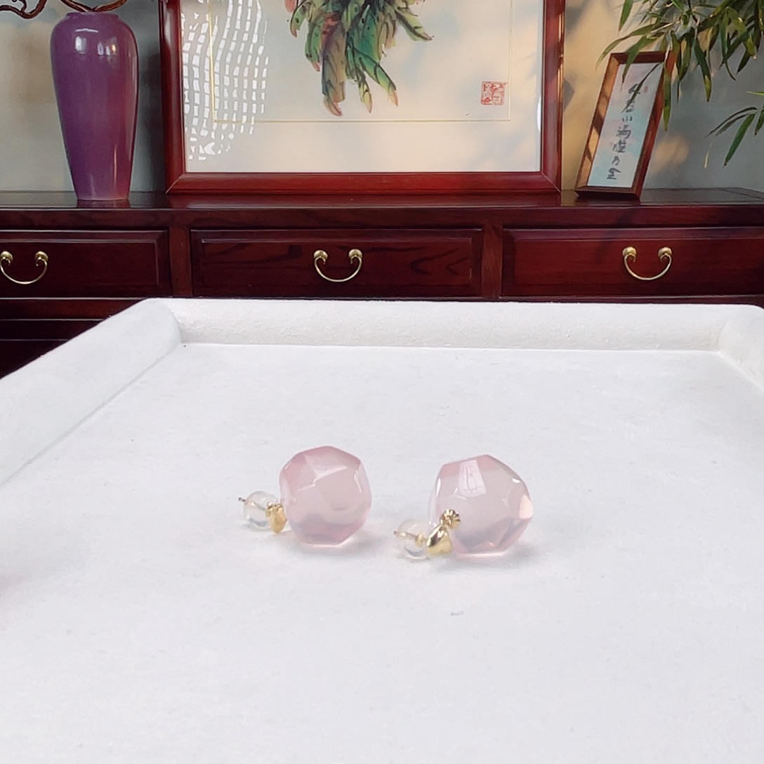 水晶耳饰18K金镶嵌水晶