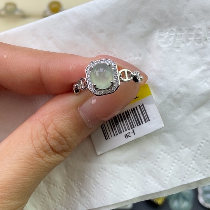 克***朱翡翠银S925镶嵌戒指蛋面