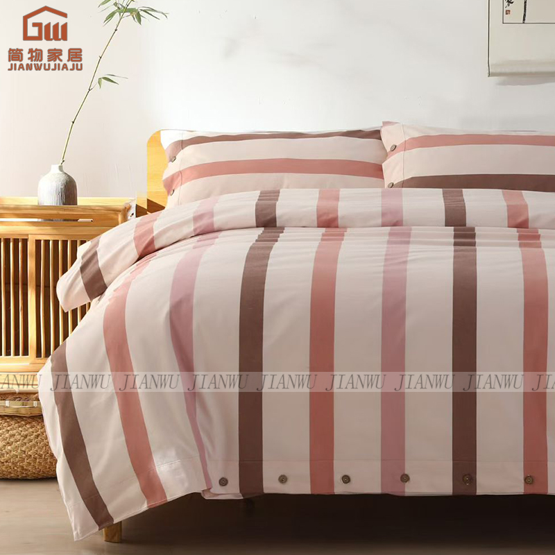 【简物-全棉老粗布四件套】A类全棉色织精梳棉！扣子款加厚四件套！