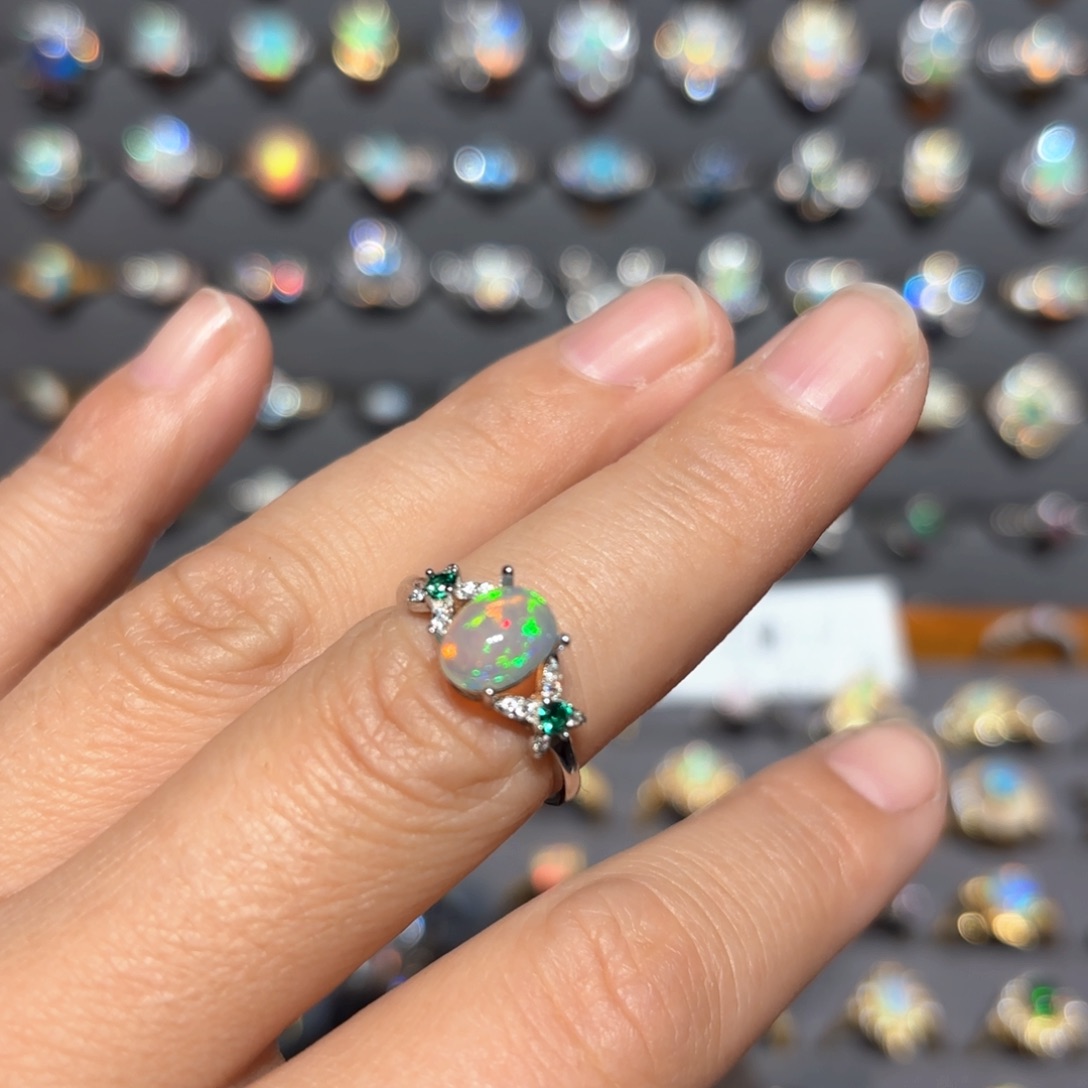 欧泊戒指银S925镶嵌欧泊戒指