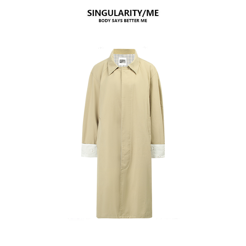 Singularity Me 8A 6090 秋季巴恩风格子内里廓形中长款风衣外套
