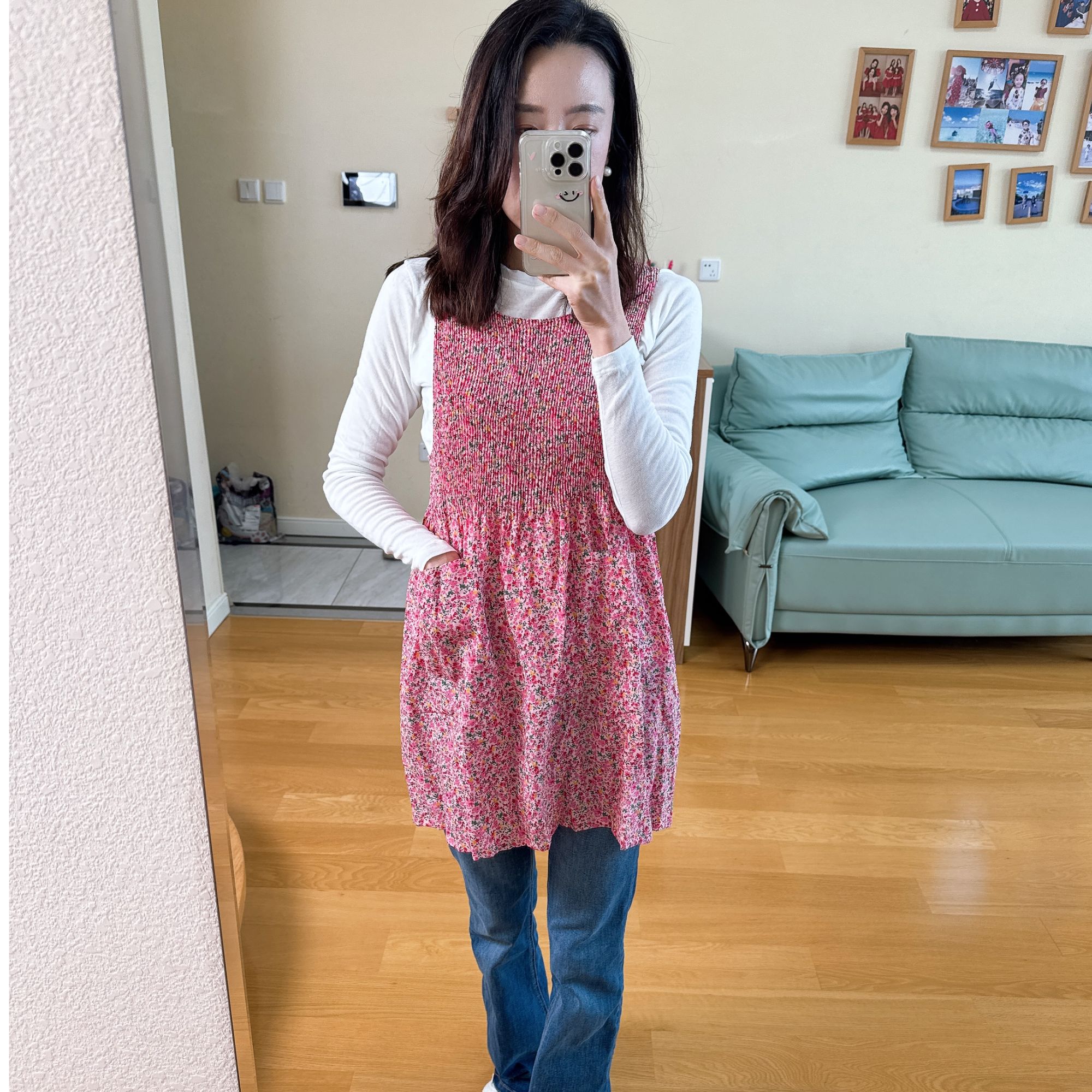 围裙妈妈自用款-家居碎花围裙-网红款-女士长款-轻薄透气-不防水