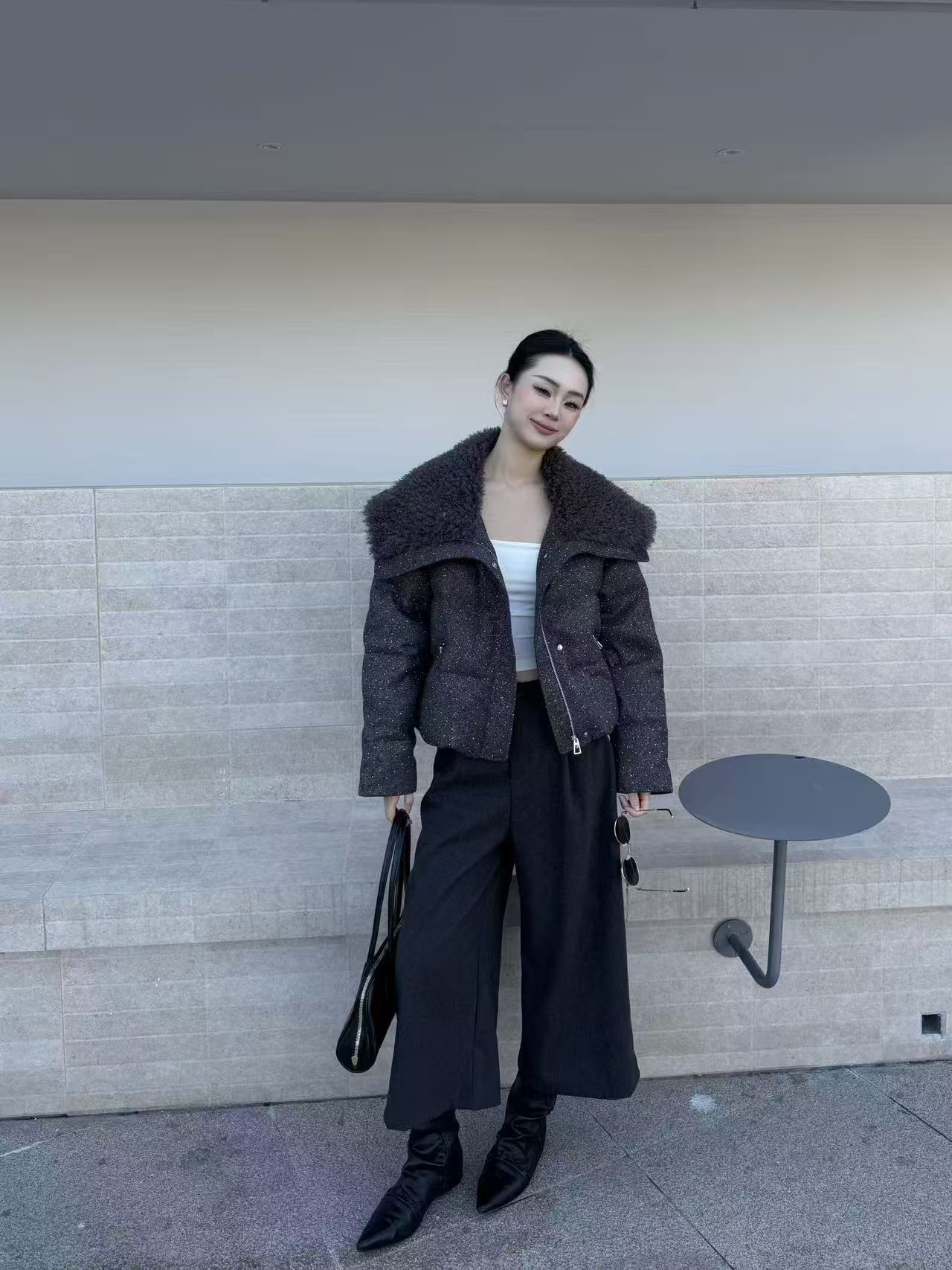 YUNANNA/雲安娜女士百搭翻领保暖冬季时尚满天星白鸭绒外套59189