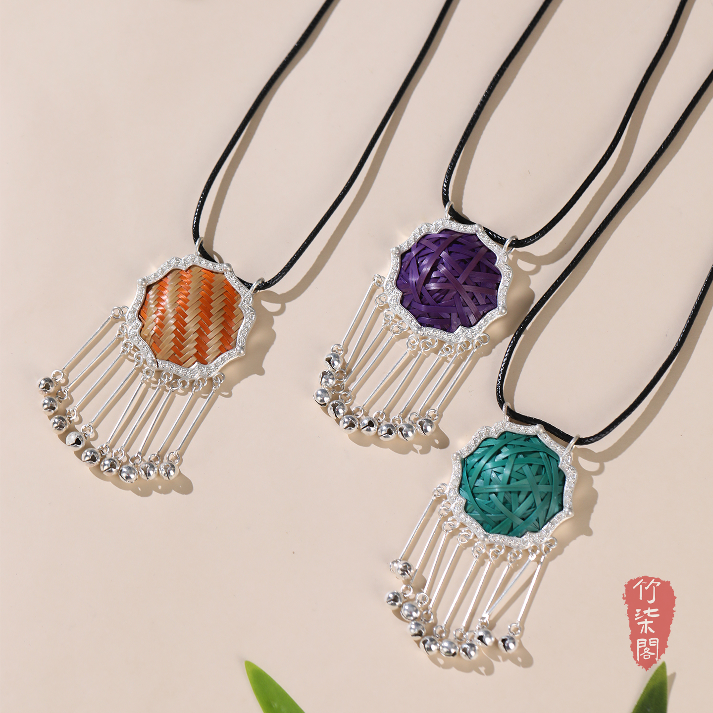 竹编项链手工编织长项链毛衣链配饰复古吊坠非遗挂坠女饰品工艺品