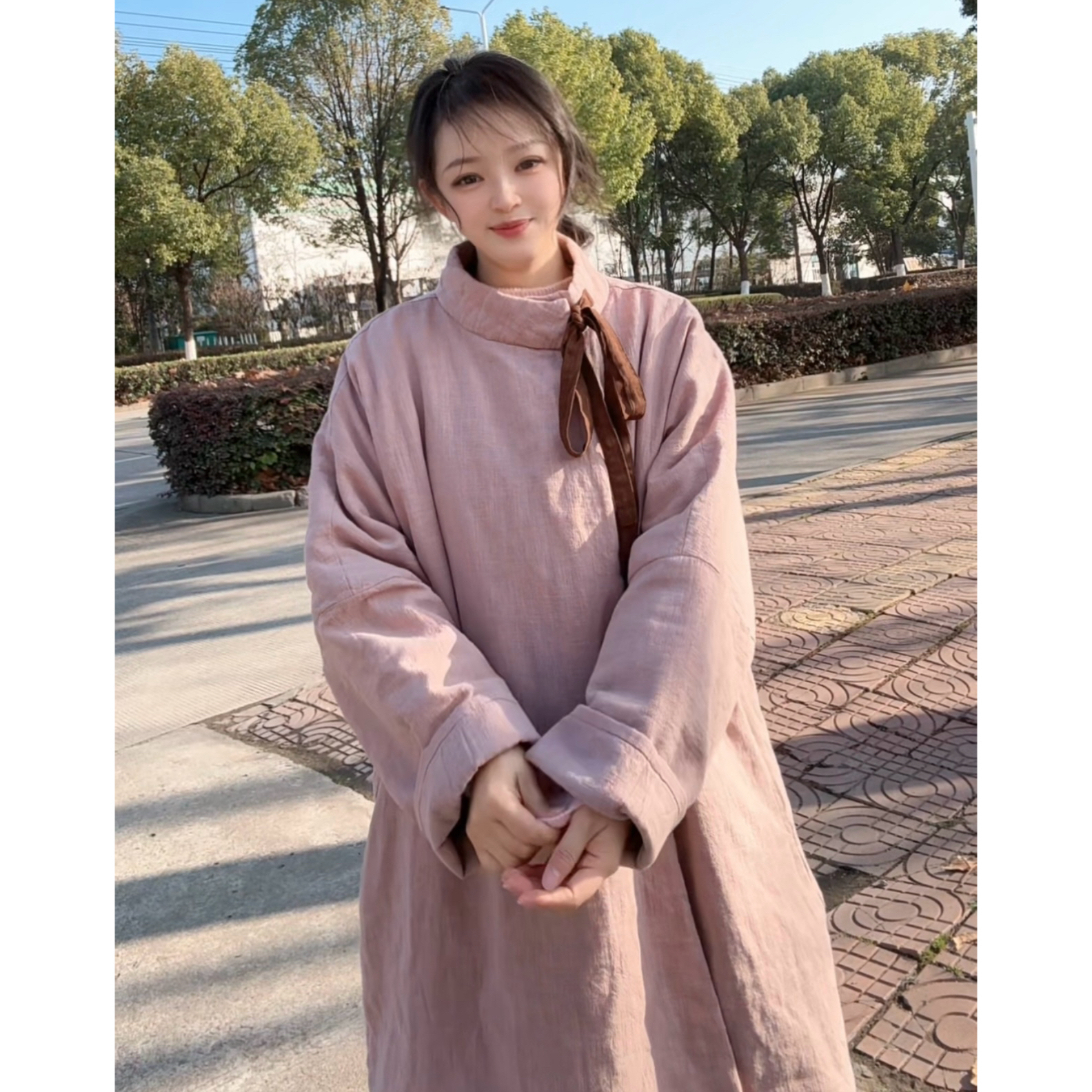【新年礼物】大被子款右衽唐制汉服高领袍棉麻汉服蝴蝶结盘扣弓背袖