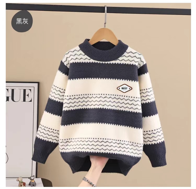 2025男童毛衣秋冬新款儿童纯色洋气针织衫加厚男孩大童毛线衣