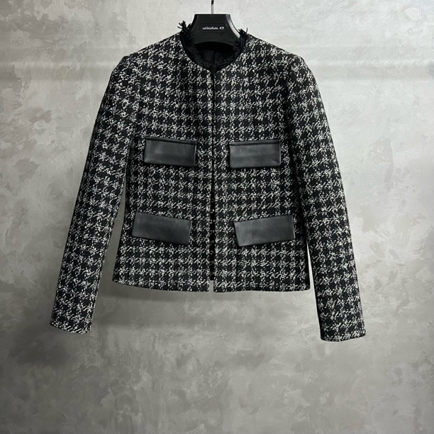 99新 LouisVuitton/路易威登 黑白撞色毛呢拼皮休闲夹克外套/36