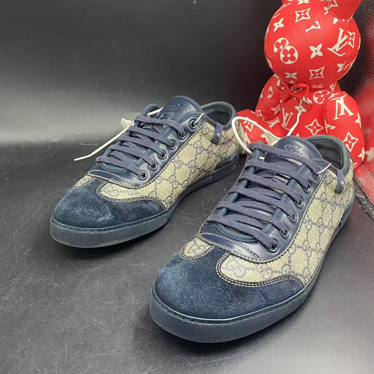 95新 GUCCI/古驰 【聚星福利】藏蓝色老花德训板鞋40.5欧码uu