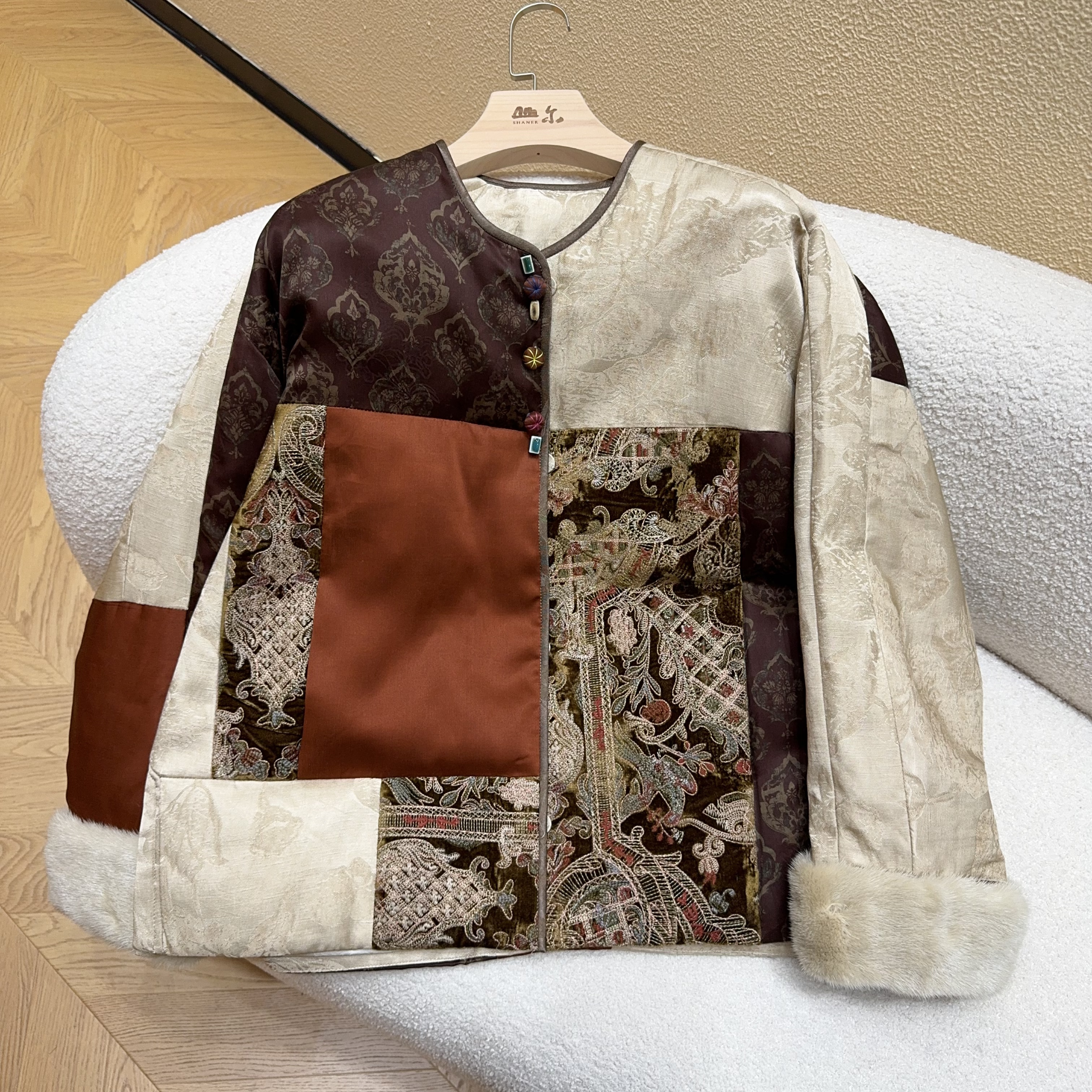 山.尔【玉尘】新中式丝麻水貂鹅绒羽绒服