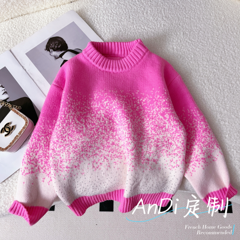 〖ANDI〗安迪秋冬款新款女童毛衣设计感满天星渐变色镶钻毛衣5346