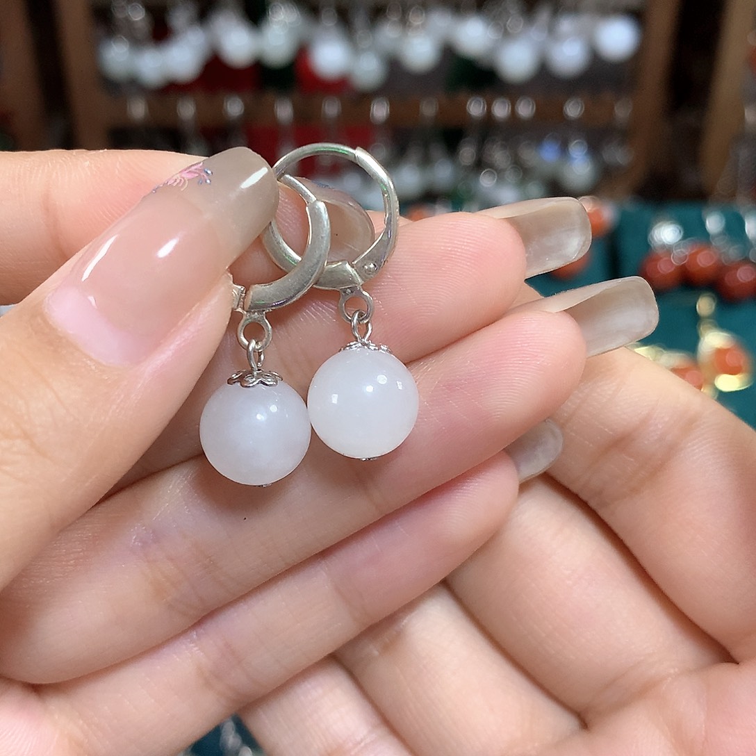 石英质玉（金丝玉）耳饰银S925镶嵌卡10左右