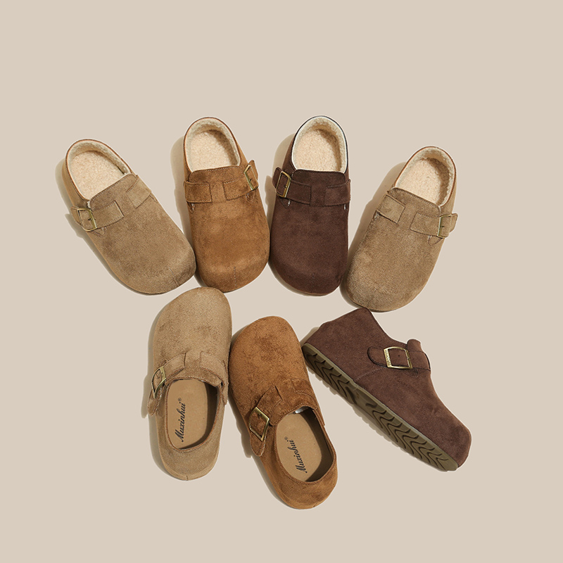 【品牌1】5cm爆款包跟勃肯鞋女单鞋秋冬外穿一脚蹬厚底加绒鞋638-1