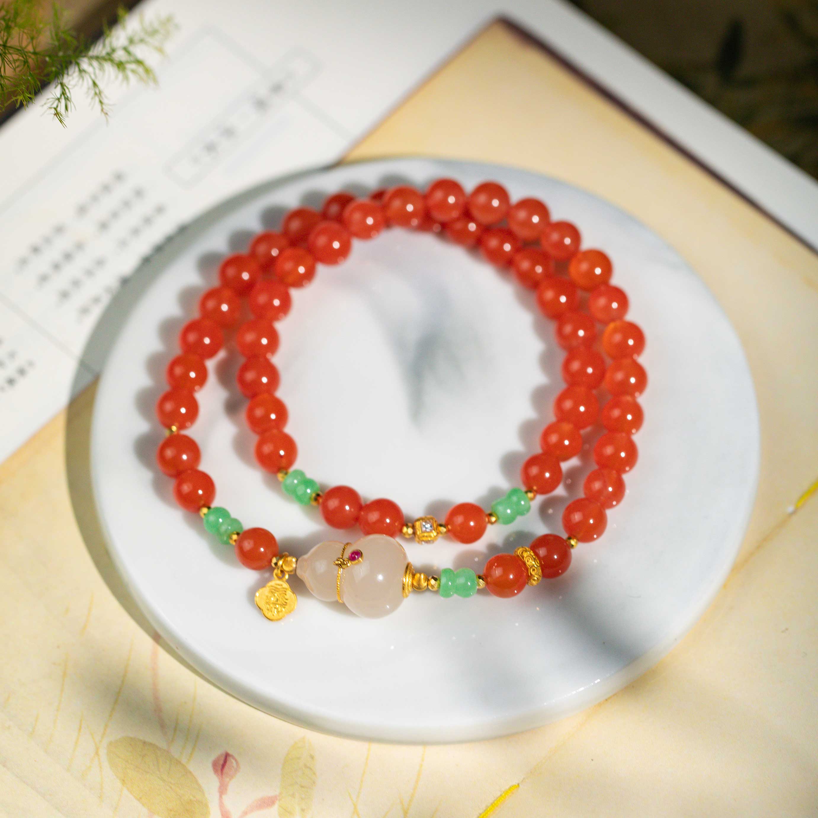 S-《锦之翎》原创冰红玛瑙双圈手链-AW75871（多样性发货）