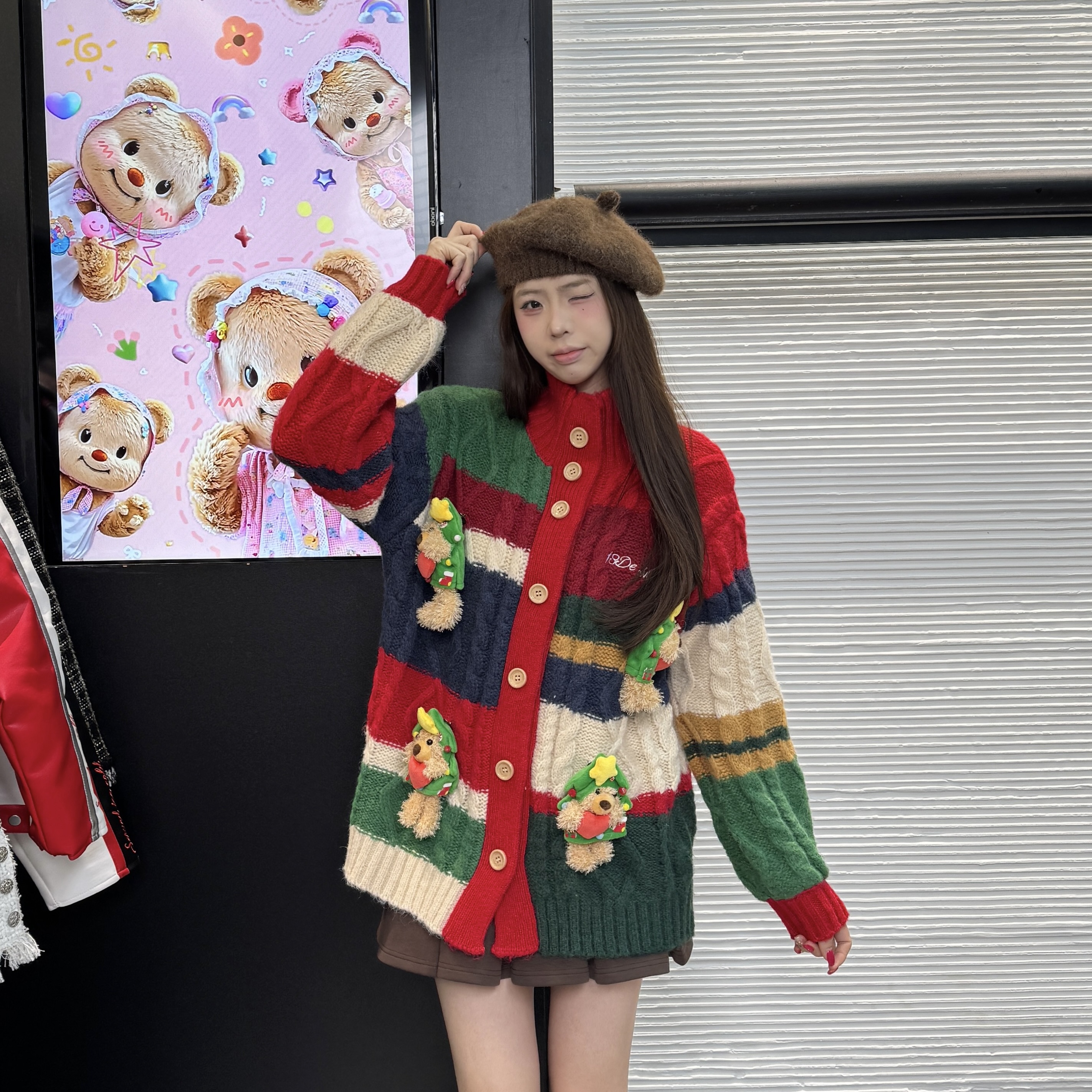 【漂浮宇宙】圣诞小鹿秋冬宽松显瘦长袖慵懒风针织休闲开衫(271)
