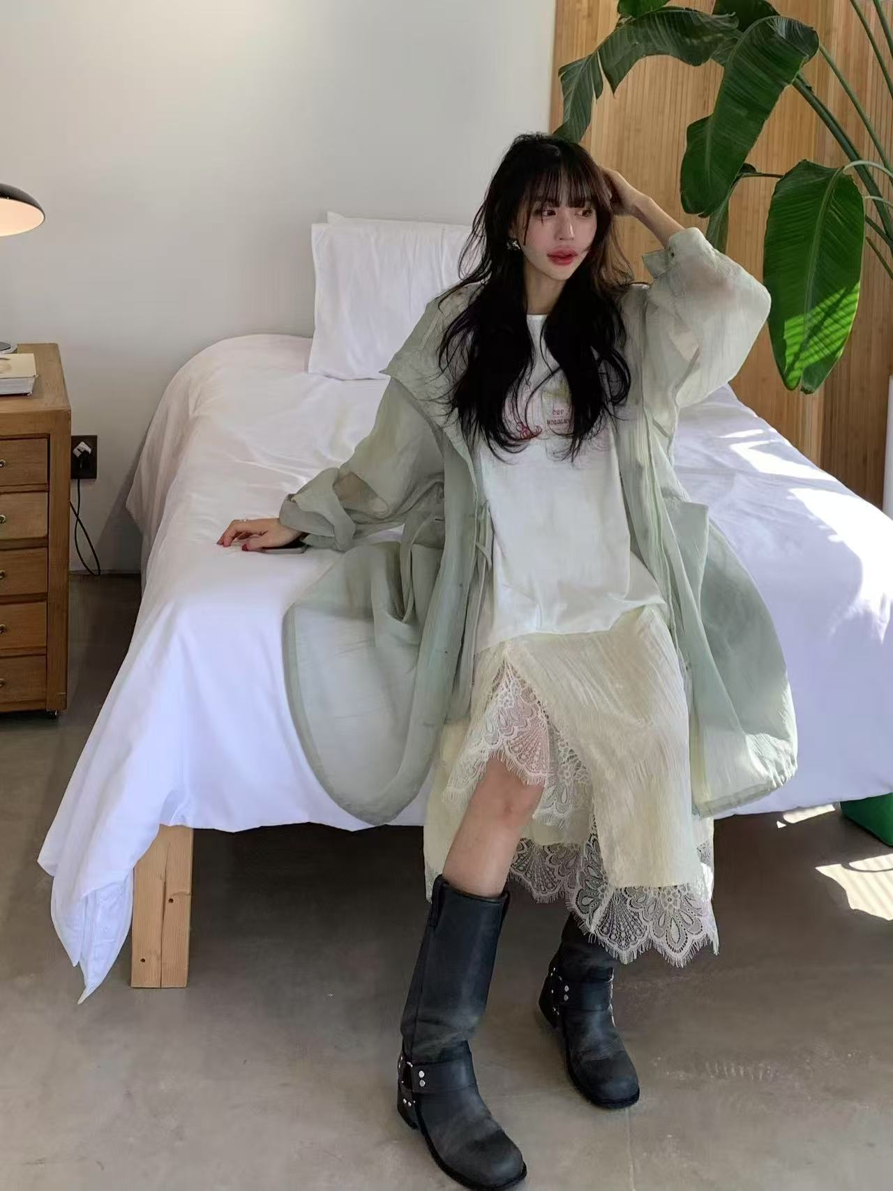 韩国东大门正品女装时尚开叉蕾丝拼接半身裙022307（NO退NO换）