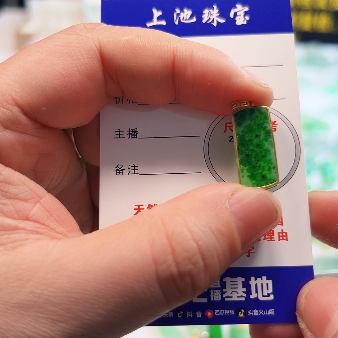 翡翠项链18K金镶嵌叼****情翡翠