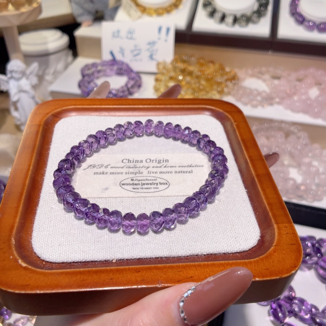 水晶手链未镶嵌巴西紫水晶砖切7