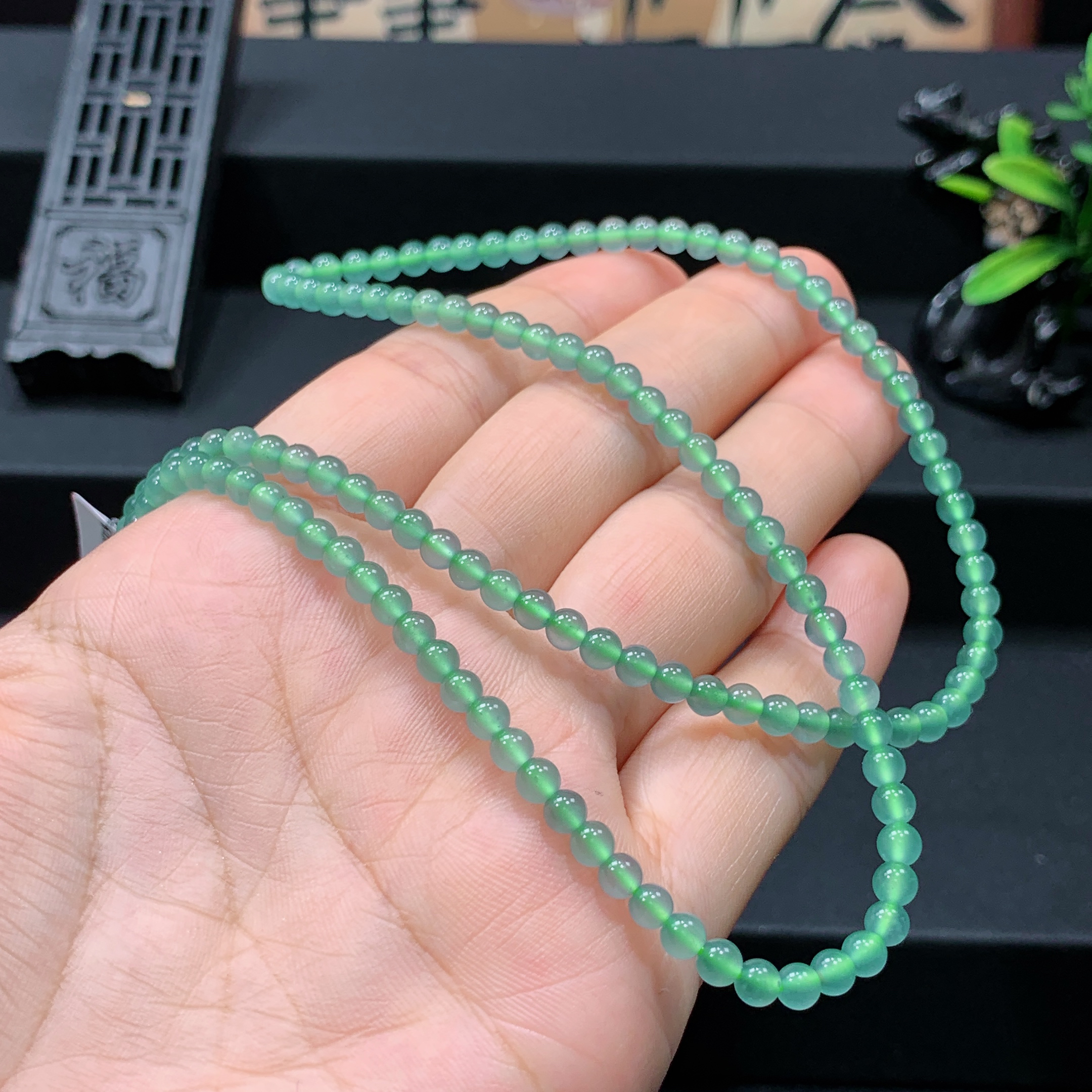 高冰透晴绿色圆珠项链正品天然a货翡翠diy叠带做手链手串百搭款珠