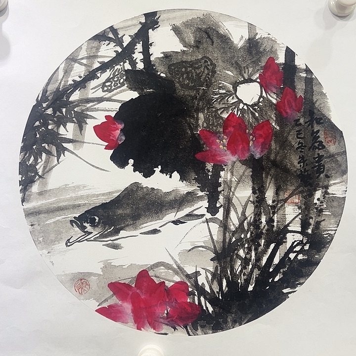 国画知鱼知乐纯手绘