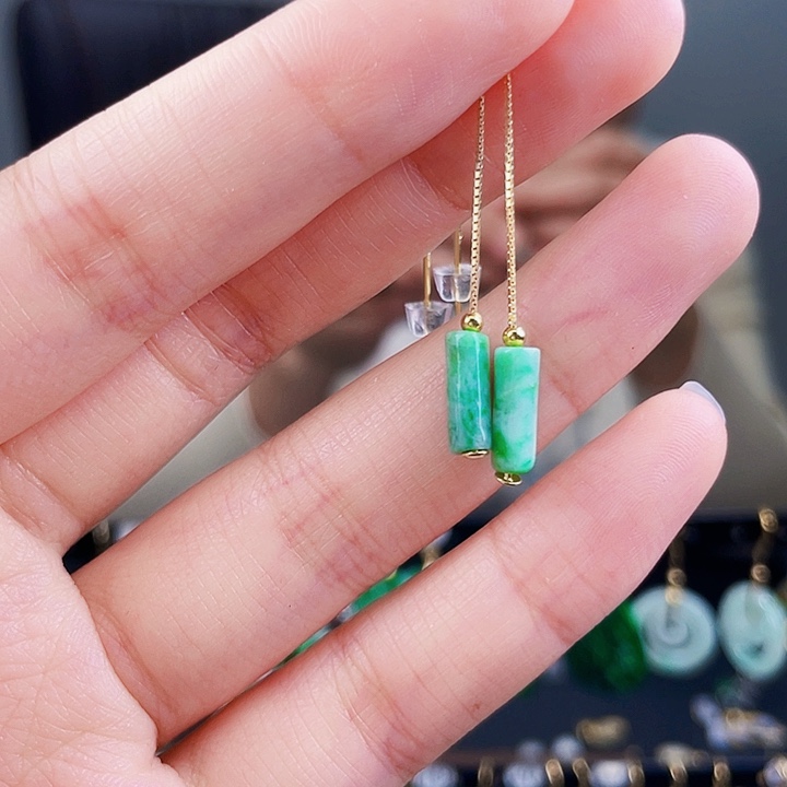 翡翠耳饰银S925镶嵌饰品