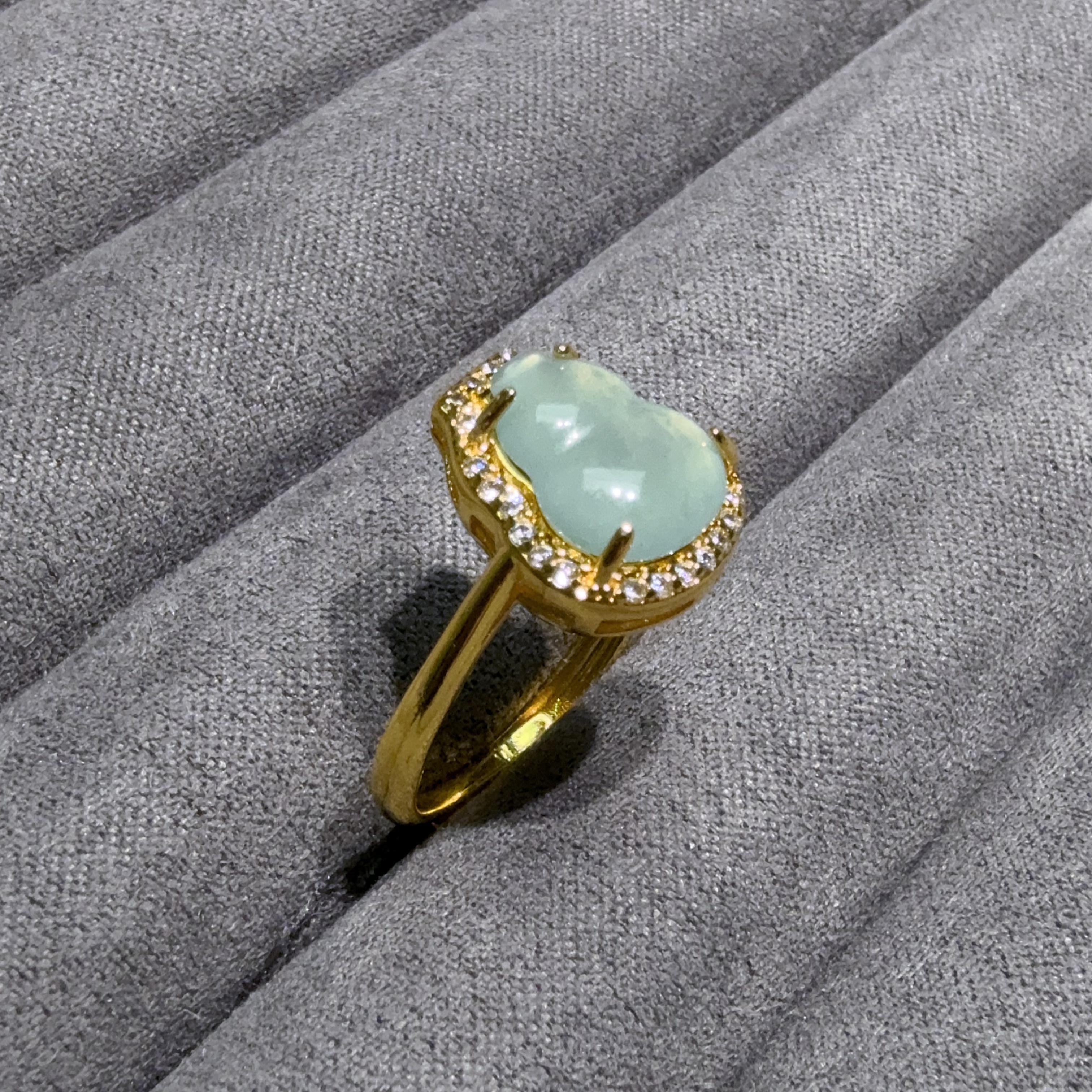 Q101 精美珠宝天然蓝水翡翠葫芦戒指 尺寸 10*9