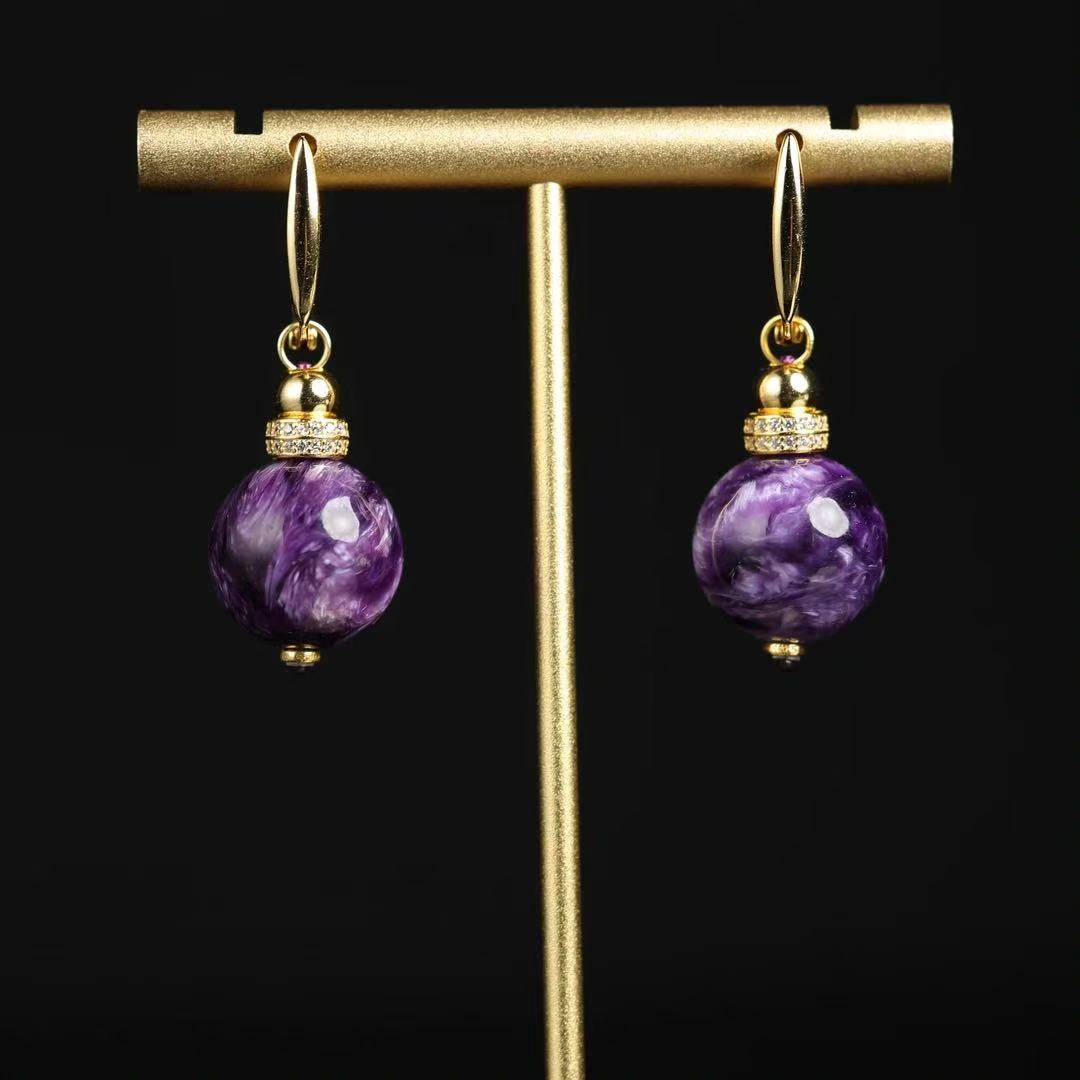 本真 | 云龙 | 原创设计精品高段位紫龙晶14mm耳饰