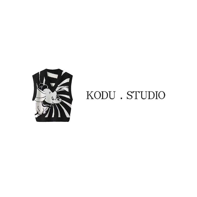 QI【刻度KODU】CH-2264秋冬季小飞象v领提花无袖套头百搭毛衣背心