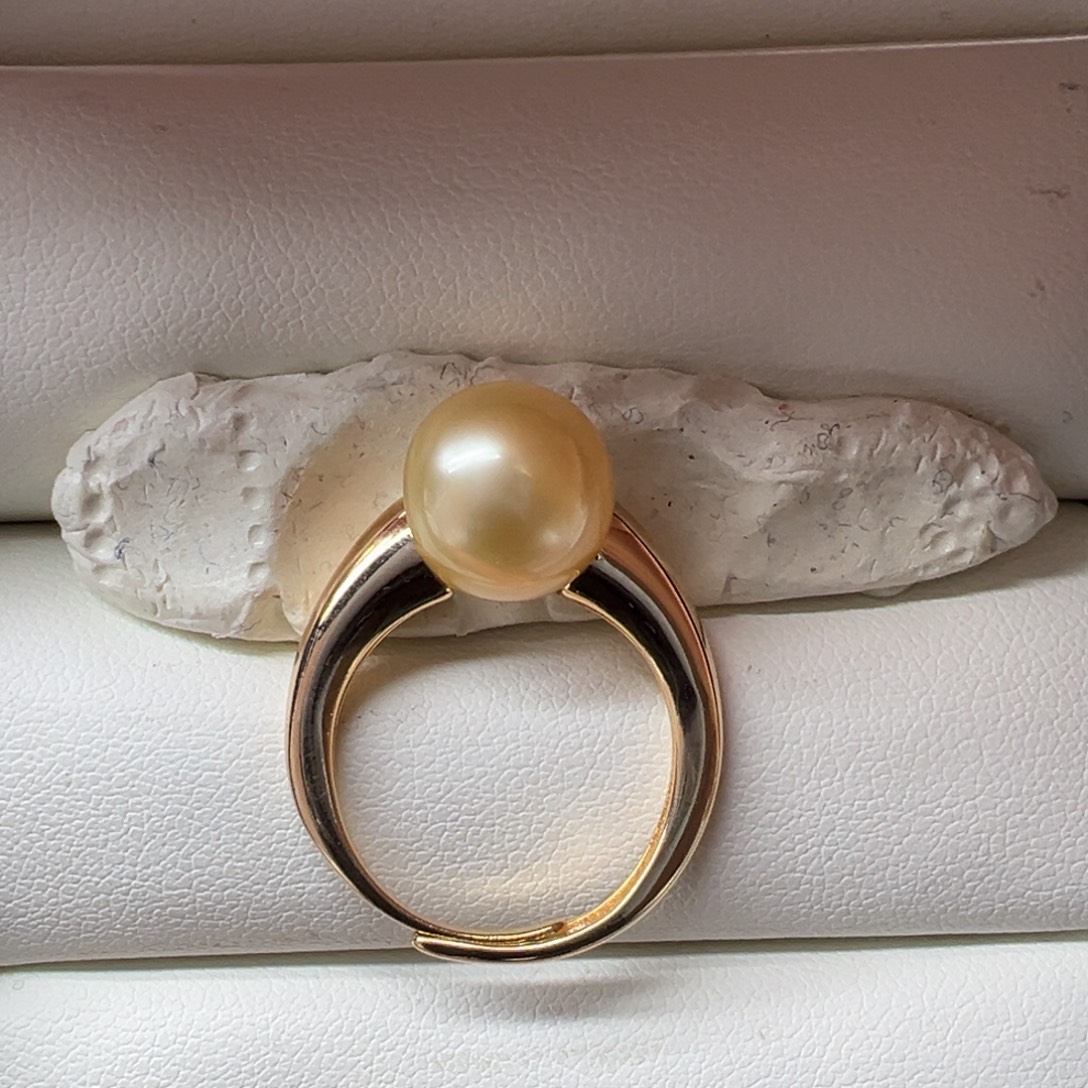 海水珍珠金珠戒指10+mm银S925镶嵌