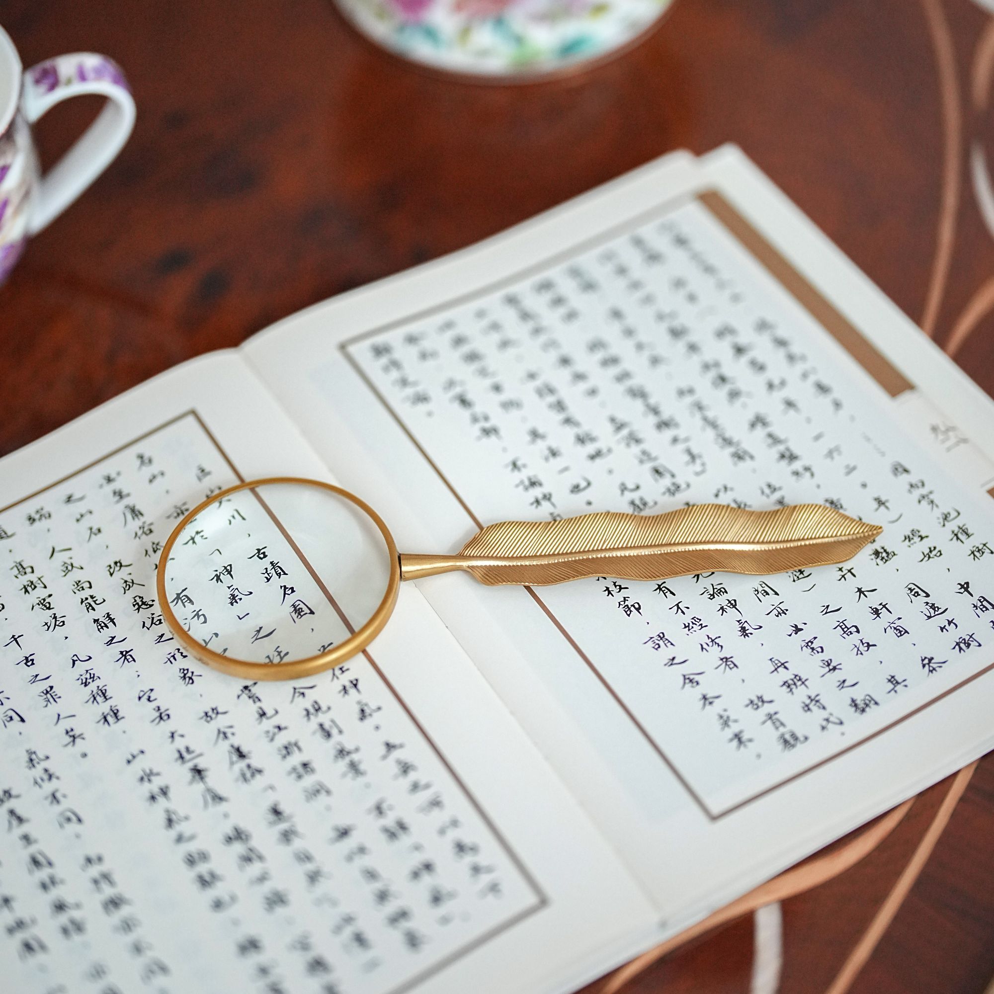 【奇居铜瓷】黄铜羽毛放大镜 轻奢客厅书房桌面摆件#GY